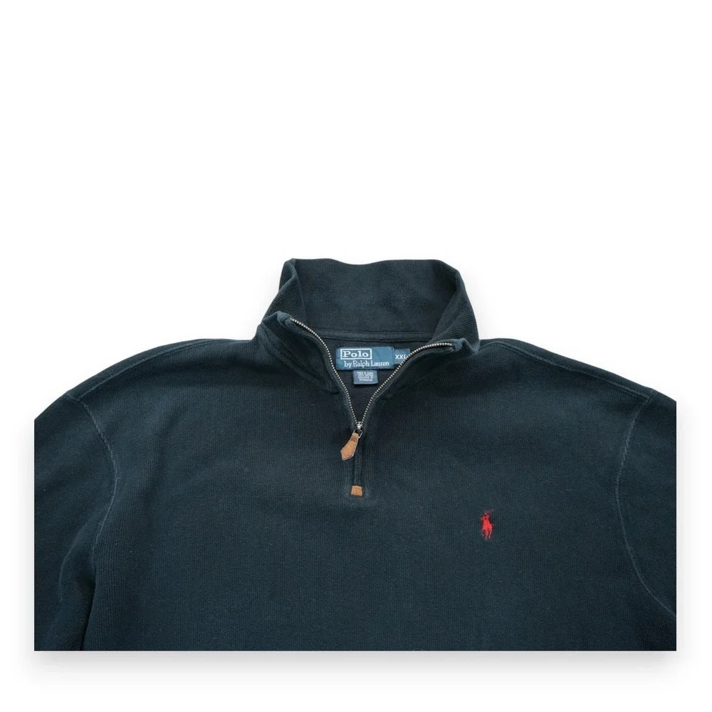 Vintage Polo Ralph Lauren Sweater Men's XXL Blue‎ Quarter Zip Lonf Sleeve
